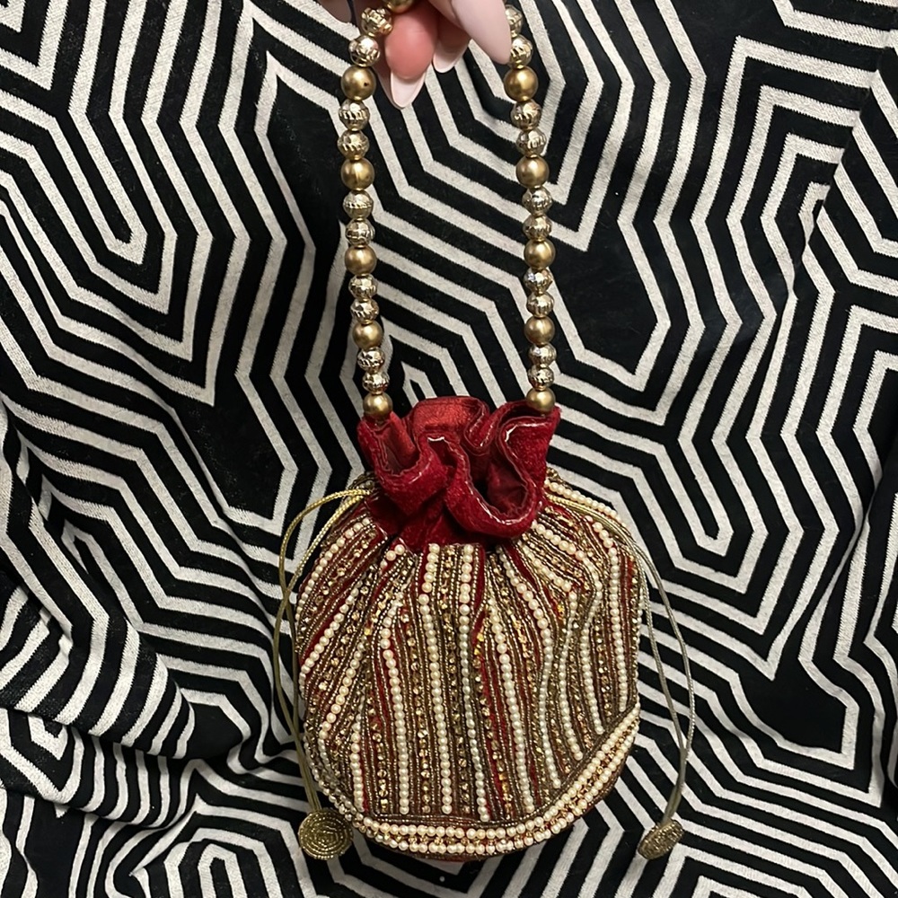 Beaded Drawstring Mini Bucket Bag - image 3